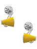 Silver Plated Small Yellow Megaphone - Crystal Clip on Earrings: Color Choice - Red, Green, Blue, Purple, Pink, Clear, Black