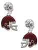 Silver Plated Small Maroon Football Helmet - Crystal Clip on Earrings