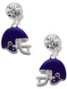 Silver Plated Small Purple Football Helmet - Crystal Clip on Earrings: Color Choice - Red, Green, Blue, Purple, Pink, Clear, Black