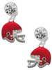 Silver Plated Small Red Football Helmet - Crystal Clip on Earrings: Color Choice - Red, Green, Blue, Purple, Pink, Clear, Black