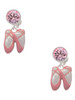 Silver Plated Large Pink Ballet Slippers - Crystal Clip on Earrings