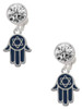 Silver Plated Blue Hamsa Hand with Star of David - Crystal Clip on Earrings: Color Choice - Red, Green, Blue, Purple, Pink, Clear, Black