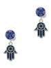 Silver Plated Blue Hamsa Hand with Star of David - Crystal Clip on Earrings