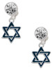 Silver Plated Blue Star Of David - Crystal Clip on Earrings: Color Choice - Red, Green, Blue, Purple, Pink, Clear, Black