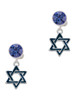 Silver Plated Blue Star Of David - Crystal Clip on Earrings