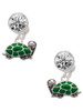 Silver Plated Green Side Turtle - Crystal Clip on Earrings: Color Choice - Red, Green, Blue, Purple, Pink, Clear, Black