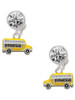 Silver Plated Yellow School Bus Side - Crystal Clip on Earrings: Color Choice - Red, Green, Blue, Purple, Pink, Clear, Black