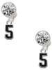Silver Plated Black Number - 5 - Crystal Clip on Earrings: Color Choice - Red, Green, Blue, Purple, Pink, Clear, Black