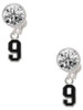 Silver Plated Black Number - 9 - Crystal Clip on Earrings: Color Choice - Red, Green, Blue, Purple, Pink, Clear, Black