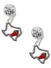 Silver Plated Texas with Jalapeno - Crystal Clip on Earrings: Color Choice - Red, Green, Blue, Purple, Pink, Clear, Black