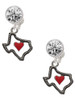 Silver Plated Open Rope Texas with Red Heart - Crystal Clip on Earrings: Color Choice - Red, Green, Blue, Purple, Pink, Clear, Black