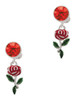Silver Plated Red Rose Flower - Crystal Clip on Earrings