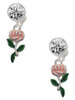 Silver Plated Pink Rose Flower - Crystal Clip on Earrings: Color Choice - Red, Green, Blue, Purple, Pink, Clear, Black