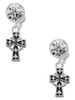 Silver Plated Antiqued Celtic Cross - Crystal Clip on Earrings