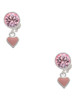 Silver Plated Mini Two Sided Pink Heart - Crystal Clip on Earrings