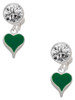 Silver Plated Small Long Green Heart - Crystal Clip on Earrings: Color Choice - Red, Green, Blue, Purple, Pink, Clear, Black