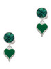 Silver Plated Small Long Green Heart - Crystal Clip on Earrings