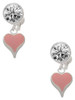 Silver Plated Small Long Pink Heart - Crystal Clip on Earrings: Color Choice - Red, Green, Blue, Purple, Pink, Clear, Black