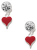 Silver Plated Small Long Red Heart - Crystal Clip on Earrings: Color Choice - Red, Green, Blue, Purple, Pink, Clear, Black