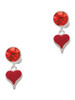 Silver Plated Small Long Red Heart - Crystal Clip on Earrings