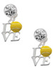 Silver Plated Love with Tennis Ball - Crystal Clip on Earrings: Color Choice - Red, Green, Blue, Purple, Pink, Clear, Black