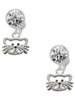 Silver Plated Open Cat Face - Crystal Clip on Earrings