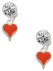 Silver Plated Small Long Orange Heart - Crystal Clip on Earrings