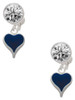 Silver Plated Small Long Blue Heart - Crystal Clip on Earrings: Color Choice - Red, Green, Blue, Purple, Pink, Clear, Black