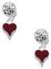 Silver Plated Small Long Maroon Heart - Crystal Clip on Earrings