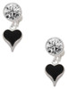 Silver Plated Small Long Black Heart - Crystal Clip on Earrings: Color Choice - Red, Green, Blue, Purple, Pink, Clear, Black
