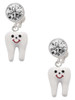 Silver Plated Enamel Smiling Tooth - Crystal Clip on Earrings: Color Choice - Red, Green, Blue, Purple, Pink, Clear, Black