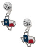 Silver Plated Texas Outline with Flag - Crystal Clip on Earrings: Color Choice - Red, Green, Blue, Purple, Pink, Clear, Black