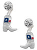 Silver Plated Cowboy Boot with Texas Flag - Crystal Clip on Earrings