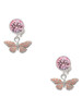 Silver Plated Small Pink Butterfly - Crystal Clip on Earrings