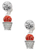 Silver Plated Basketball - Over Hoop - Crystal Clip on Earrings
