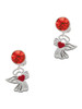 Silver Plated Lined Angel with Red Heart - Crystal Clip on Earrings