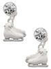 Silver Plated White Ice Skates - Crystal Clip on Earrings: Color Choice - Red, Green, Blue, Purple, Pink, Clear, Black