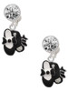 Silver Plated Black Enamel Tap Shoes - Crystal Clip on Earrings: Color Choice - Red, Green, Blue, Purple, Pink, Clear, Black
