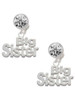 Silver Plated Big Sister Cutout - Crystal Clip on Earrings: Color Choice - Red, Green, Blue, Purple, Pink, Clear, Black