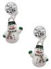 Silver Plated White Enamel Snowman - Crystal Clip on Earrings: Color Choice - Red, Green, Blue, Purple, Pink, Clear, Black