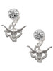 Silver Plated Longhorn - Texas - Crystal Clip on Earrings: Color Choice - Red, Green, Blue, Purple, Pink, Clear, Black