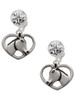 Silver Plated Heart with Horse Head - Crystal Clip on Earrings: Color Choice - Red, Green, Blue, Purple, Pink, Clear, Black