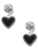 Silver Plated Black Heart with Beaded Border - Crystal Clip on Earrings: Color Choice - Red, Green, Blue, Purple, Pink, Clear, Black