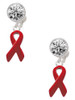 Silver Plated Red Ribbon - Crystal Clip on Earrings: Color Choice - Red, Green, Blue, Purple, Pink, Clear, Black