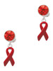 Silver Plated Red Ribbon - Crystal Clip on Earrings
