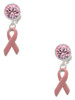 Silver Plated Pink Ribbon - Crystal Clip on Earrings