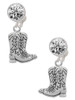 Silver Plated Cowboy Boots - Crystal Clip on Earrings: Color Choice - Red, Green, Blue, Purple, Pink, Clear, Black