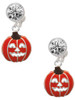 Silver Plated Jack O'Lantern with Cutout Eyes - Crystal Clip on Earrings