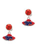 Silver Plated Red Hat With Purple Bow - Crystal Clip on Earrings