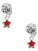 Silver Plated Mini 2-D Red Star - Crystal Clip on Earrings: Color Choice - Red, Green, Blue, Purple, Pink, Clear, Black